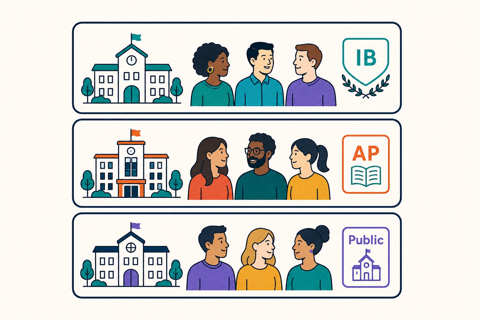 Parent groups organised by IB, AP, and public schools