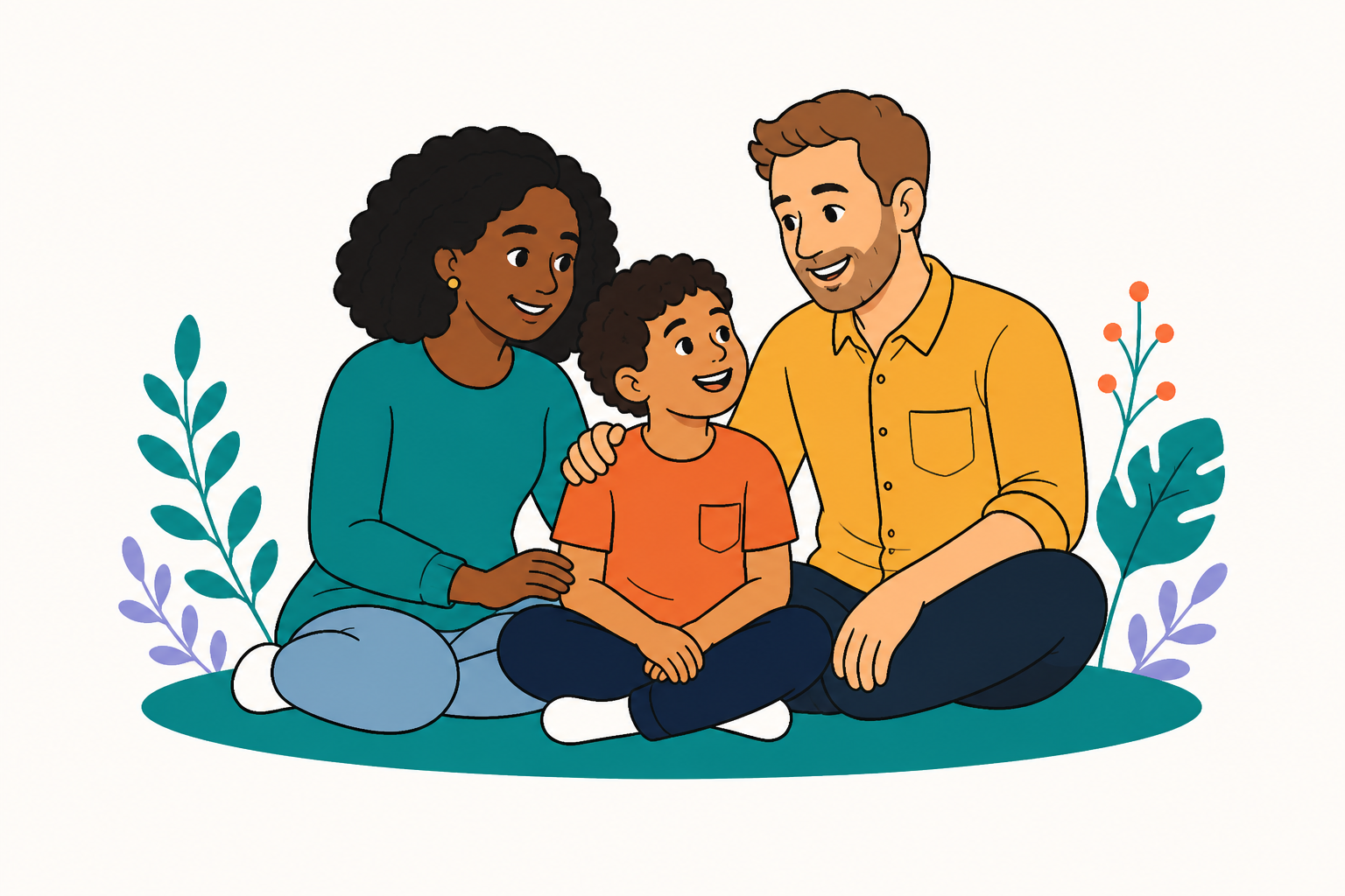 Illustrated family sitting together